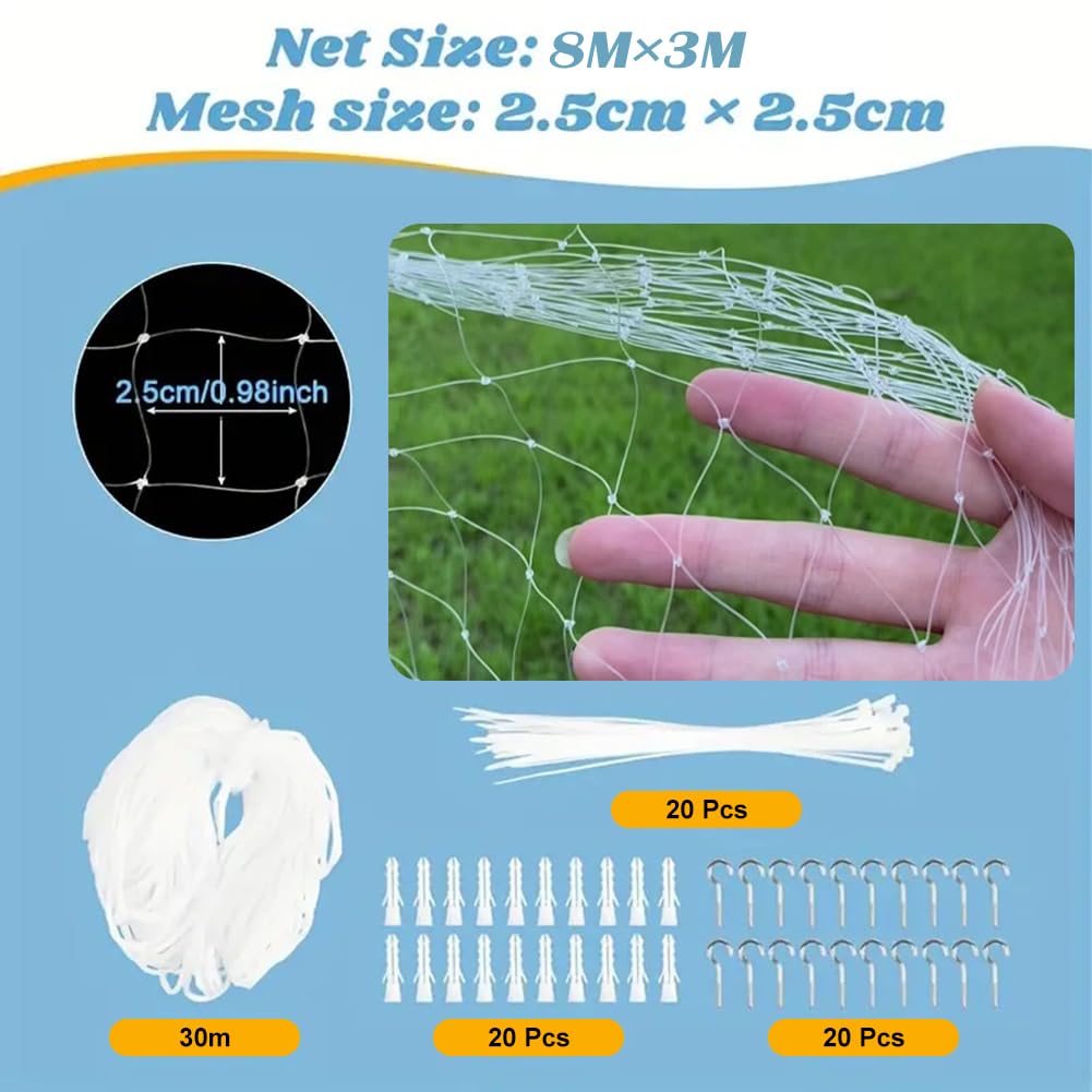 Rete per Gatti, Rete per Gatti Rinforzata 8 x 3 m, Robusta e Resistente agli Strappi, ai Raggi UV e alle intemperie, per Balcone, terrazze e finestre