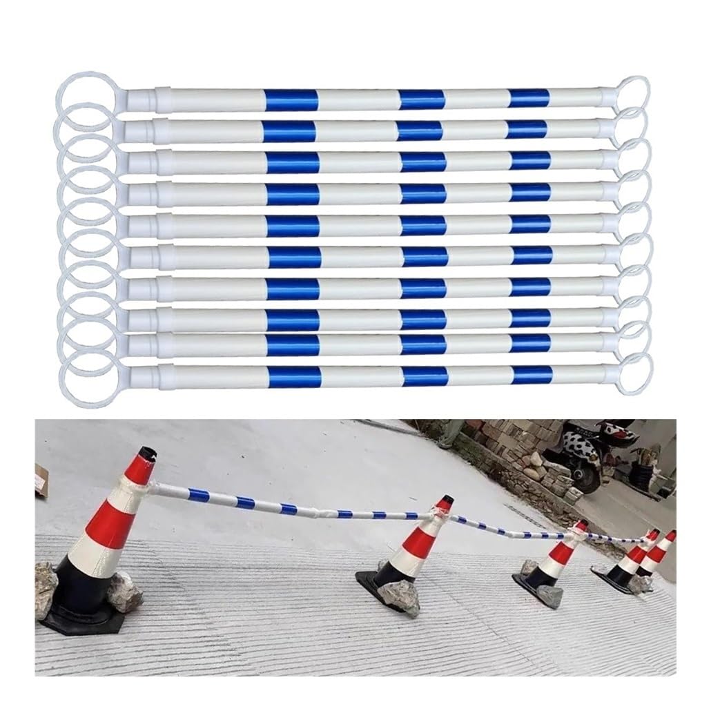 Barre de signalisation télescopique Cone Bar, poteaux de sécurité routière Extensibles de 1,25 à 2 m, cônes de délimitation réfléchissants et Flexibles pour parkings, Lot de 10, Bleu et blan