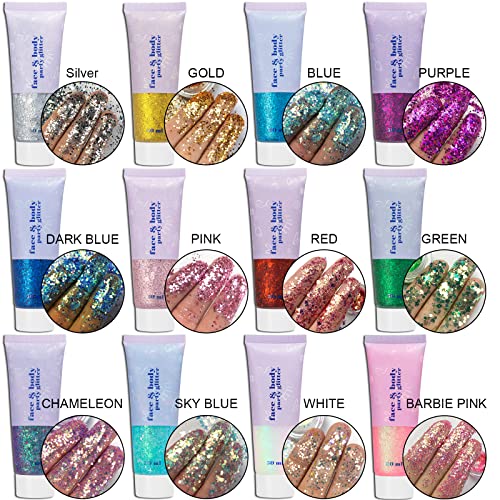 Holographic Body Face Glitter Gel, Laser Sequins Chunky Glitter For Body, Face, Hair, Nail, Long Lasting Waterproof Party Glitter Gel For Women, 12 Colors To Available, 1.7Oz (Light Blue #9) #TOP1