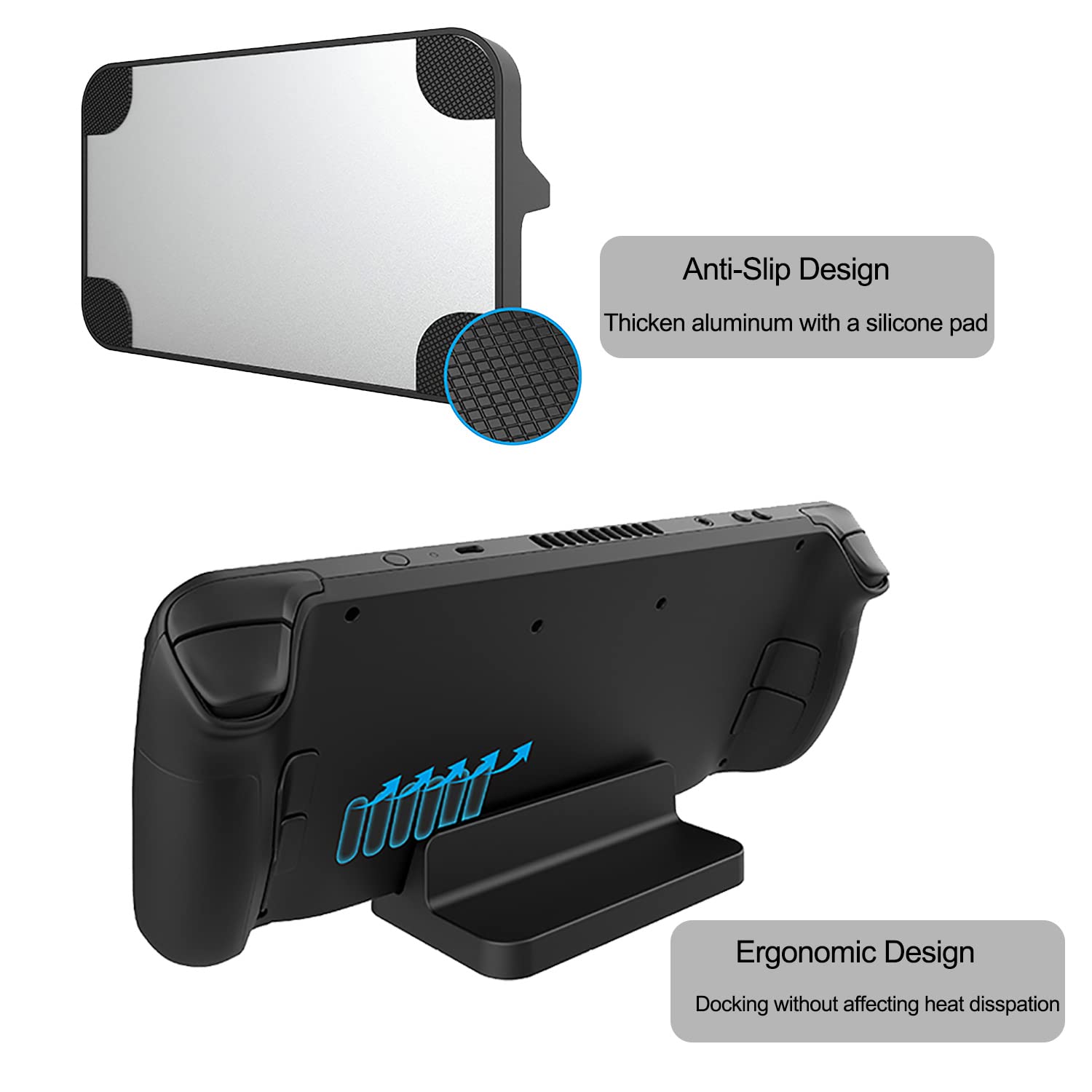 Stand Base for Valve Steam Deck 2021, Steam Deck Dock with Anti-Slip Silicone Pad (Black)