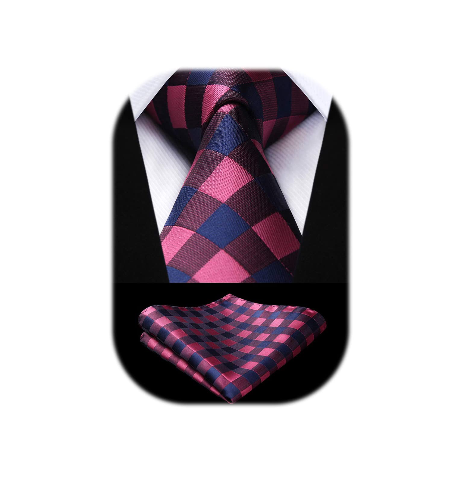 HISDERN Ties for Men Plaid Checkered Tie with Pocket Square Woven Business Formal Necktie Handkerchief Set Wedding Party