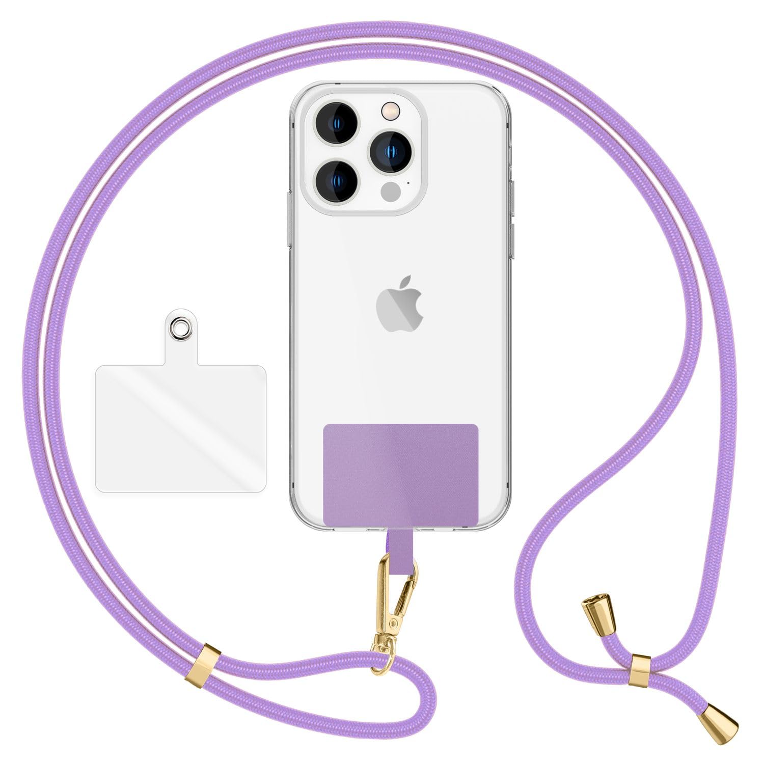 Nalia Unisex Purple Universal Phone Lanyard For All Smartphones - Robust Cord & 2 Patches - Holdme Air (Classic Neck Strap With Gold Carabiner) - German Brand, Color: