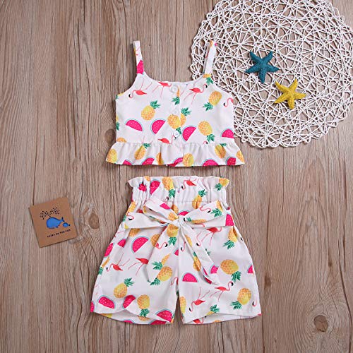 Toddler Baby Girl Watermelon Halter Outfits Set Strap Flamingos Crop Tops + Pineapple Bow Shorts Pants Clothes Set (Watermelon, 1-2 Years)
