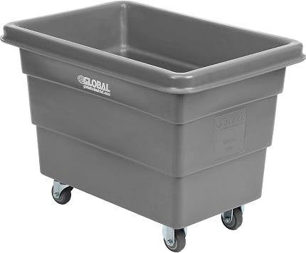 Global Industrial 6 Bushel Plastic Bulk Box Truck, Direct Mount Base, Gray | 500 Lbs. Capacity, 3" Non-Maring Rubber Casters, 33-2/5"L x 23"W x 24-1/2"H