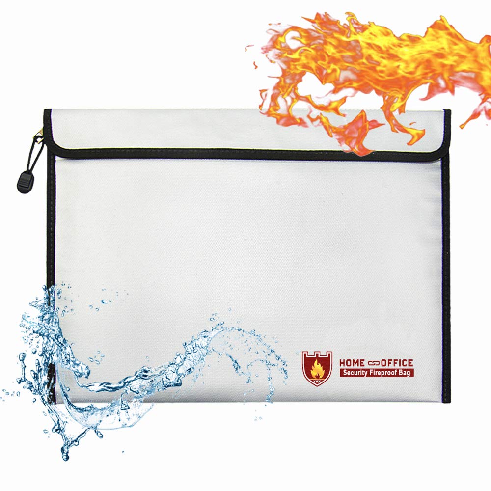Youdepot Fire Waterproof Proof Safe Document Holder Bags - Waterproof Storage Safety for Files, Money, Passport, Jewelry, Valuables,Bag with Zipper-15in x 11in.