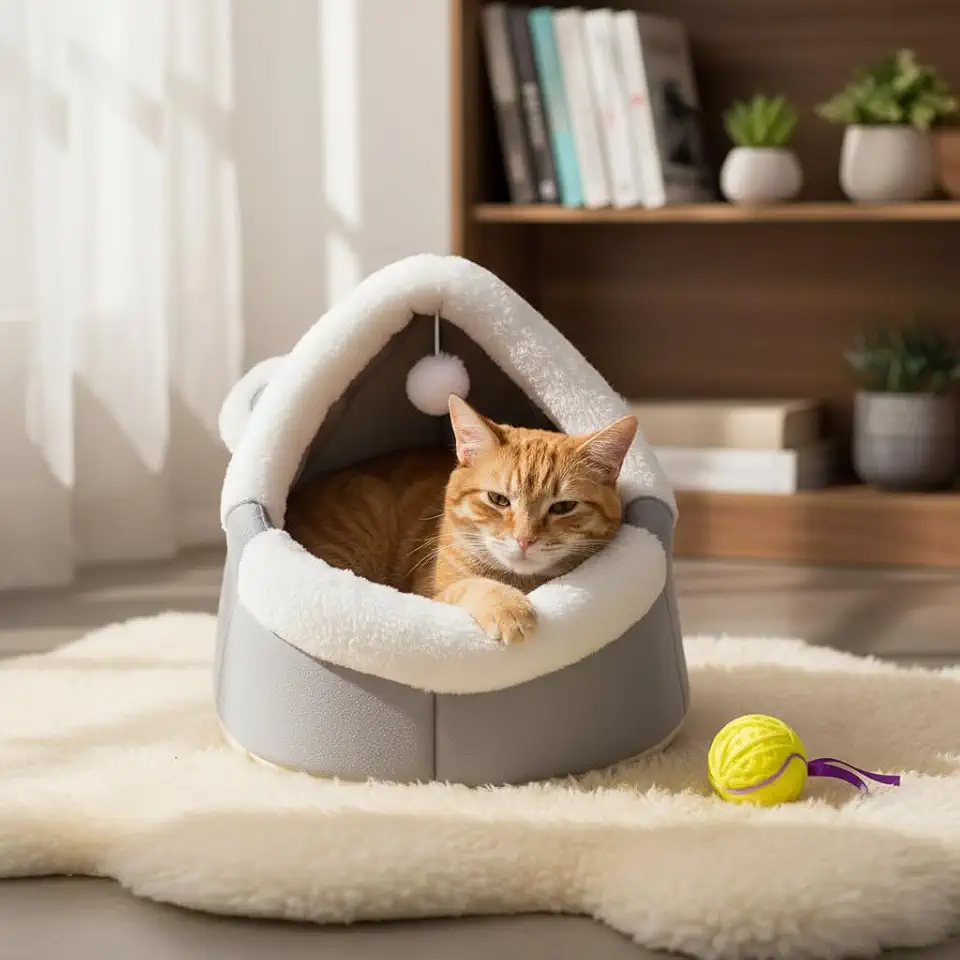 Cama Pet Caverna Iglu para Gatos e Cachorros Pequenos – Toca Barraca de Veludo com Almofada Lavável (20)