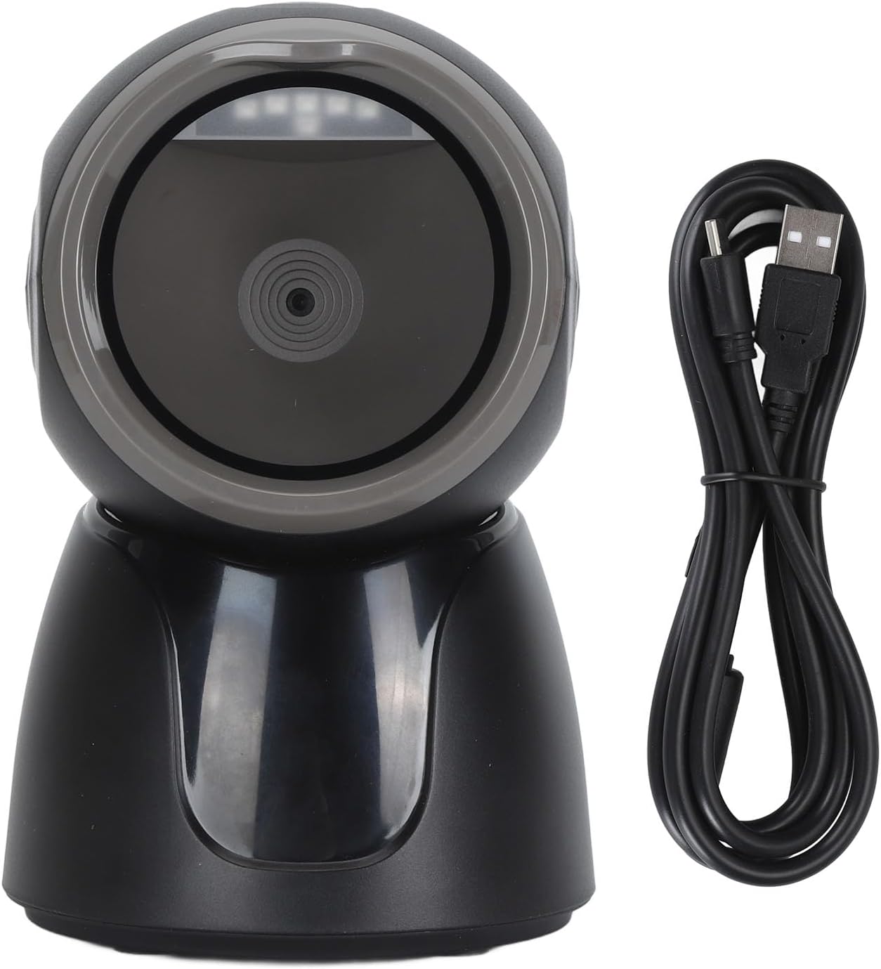 Vikye 1D 2D QR Barcode Scanner, 2.4G Wireless Omnidirectional Handsfree Desk QR Barcode Reader for Banks, Built-in 2000mAh Battery