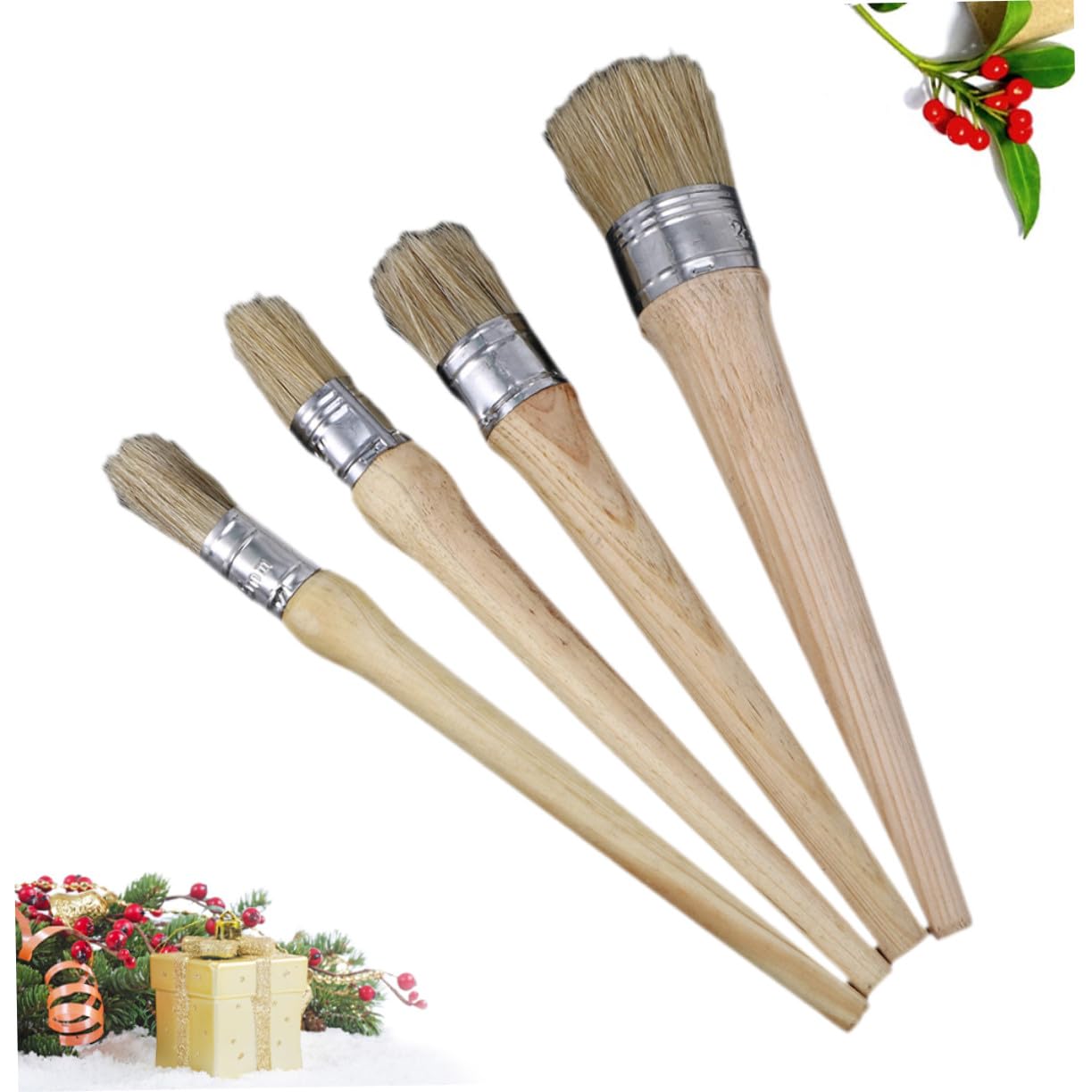 4 Piezas Pinceles Redondos Profesionales para Muebles y Manualidades Mangos Largos Ergonómicos para Restauración y Decoración del Hogar