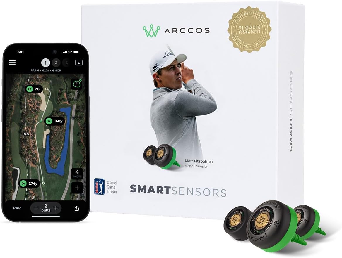 Arccos Gen 4 Golf Smart Sensors Gift Box Bundle - Set of 16 Smart Sensors, A.I. Powered, Smart Club Distances, Strokes Gained with PlayBetter 5000mAh Portable Charger, Wall Adapter & Hard Case