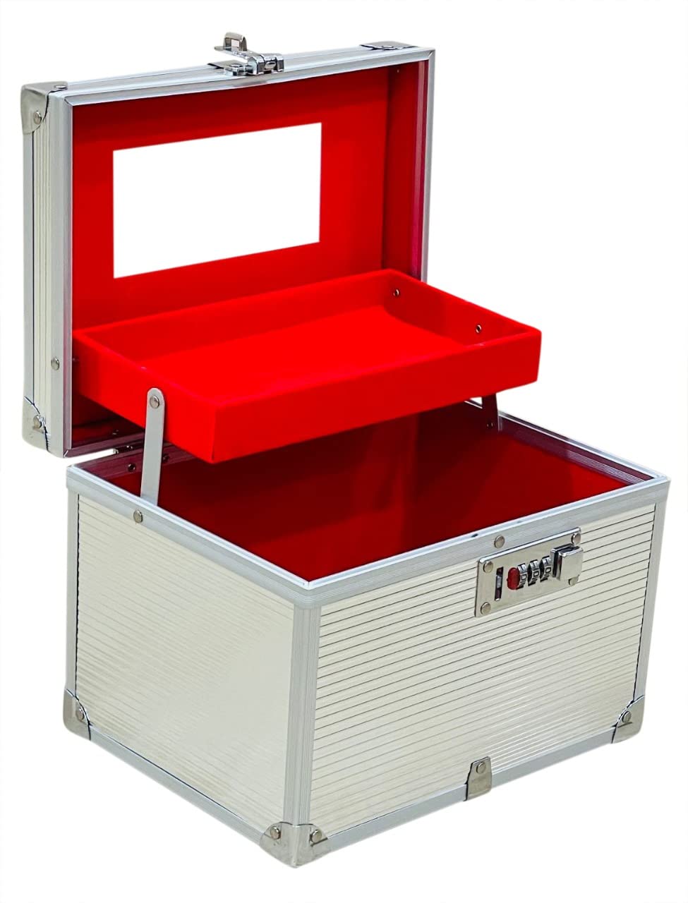 Adson Professional Beauty Makeup Cosmetic Vanity Case/Box with Mirror (Silver) 1