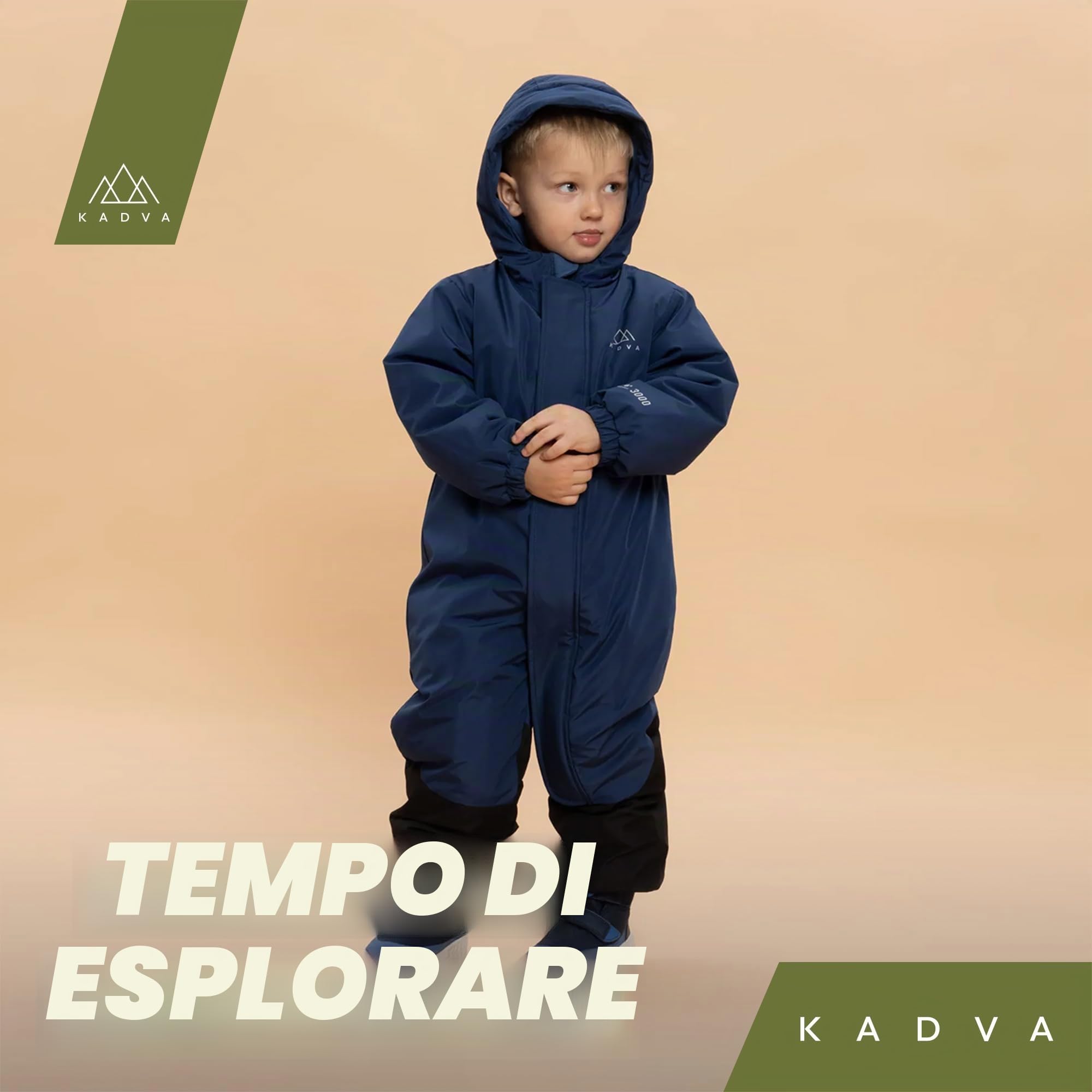 KADVA Kiko Jr - Tuta da sci per bambini, impermeabile, antivento, con catarifrangenti e cappuccio, fodera in pile