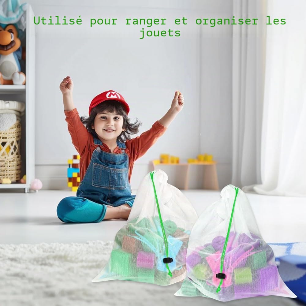 Sac de Cordon en Maille 35 x 30 cm Lavable Anti-Moisissure Nylon Réutilisable Portable pour Shopping Stockage Fruits Légumes