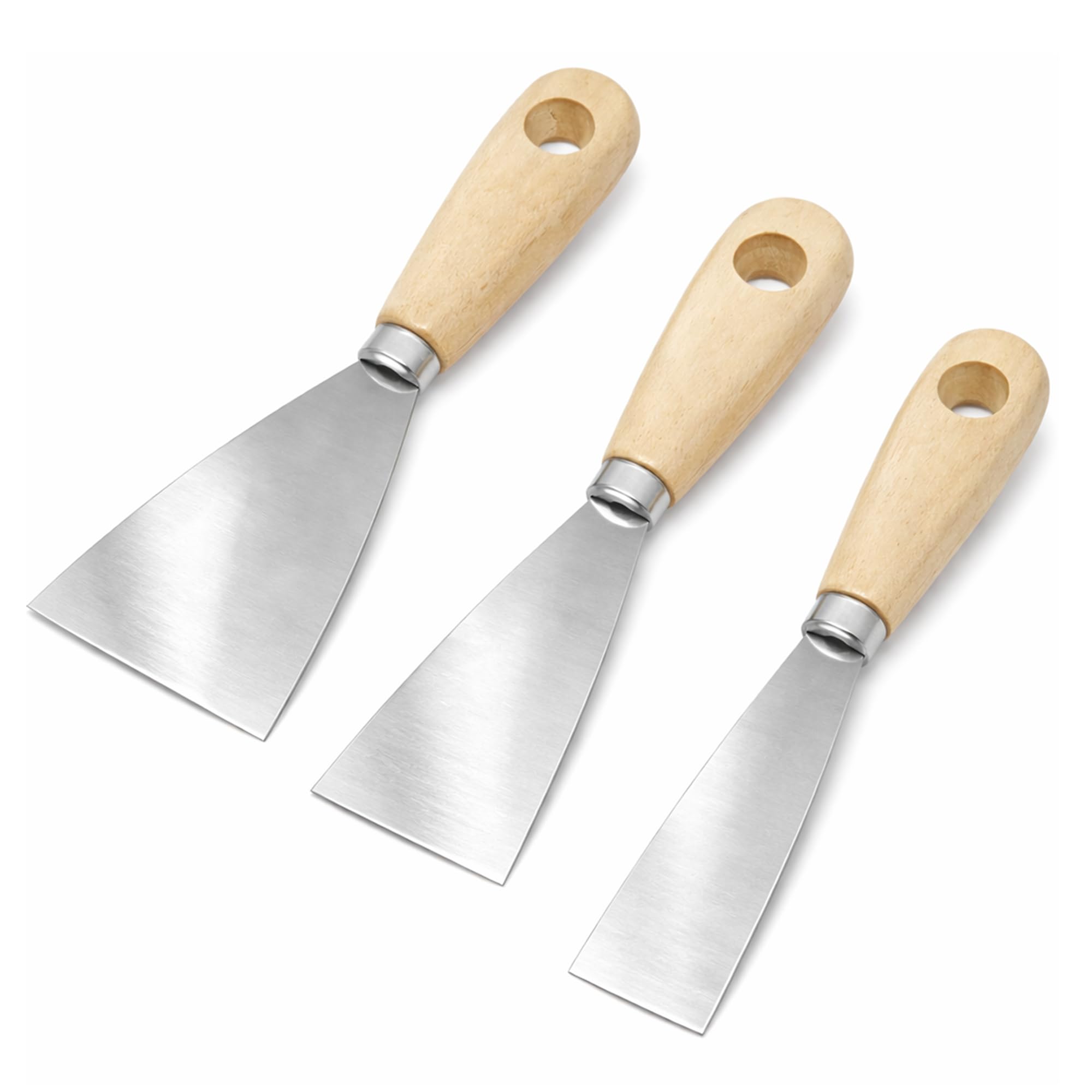 3 Piece Wallpaper & Paint Scraper Tool Set, Wooden Handle and Metal Blade, Perfect DIY Decorating Paint Removal Scraper Tool Set, Great for Filling, Drywall, Putty, Joints 1” 2” 3” 76mm 50mm 25mm