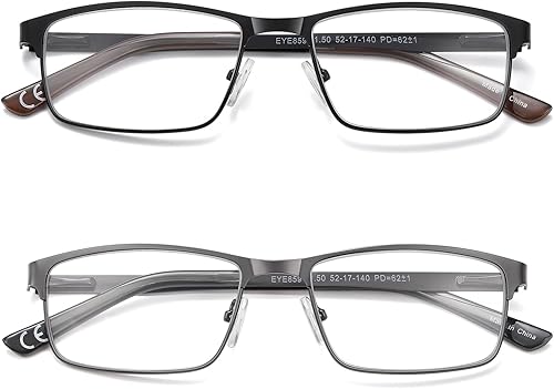 Miniatura 3 de Eyecedar Paquete de 5 lentes de lectura para hombres marco de metal de estilo rectangular material de acero inoxidable bisagras de resorte incluyen