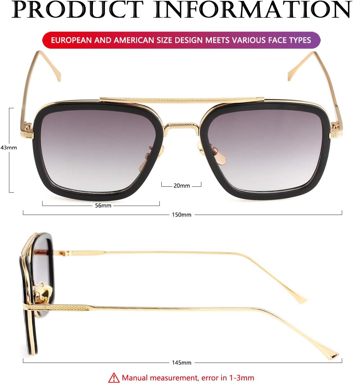 AIEYEZO Tony Stark Sunglasses Vintage Square Metal Frame Eyeglasses for Men Women - Iron Man and Edith Sun Glasses - Image 6