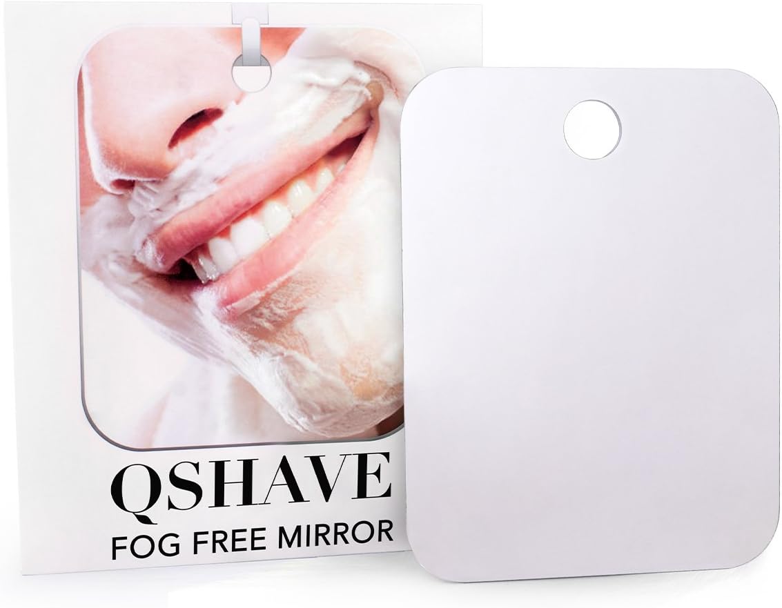 QSHAVE Fogless Shower Mirror Large Size with Suction Hook and Adhesive Hook Perfect for Shaving