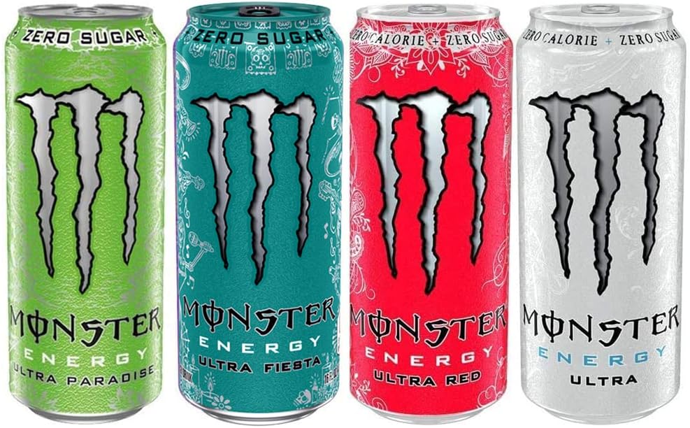 Monster Ultra Zero Sugar Free Energy Drink Mixed Case (24 x 500ml Zero Calorie Cans) - Paradise, Zero, Red, Ultra Fiesta