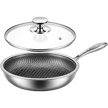 8in Frying Pans Nonstick, Honeycomb Hybrid Stainless Steel Skillet with Lid for Cooking, Dishwasher & Oven-Safe, Induction Compatible Cooking Pan, PFOA Free Cookware 8in