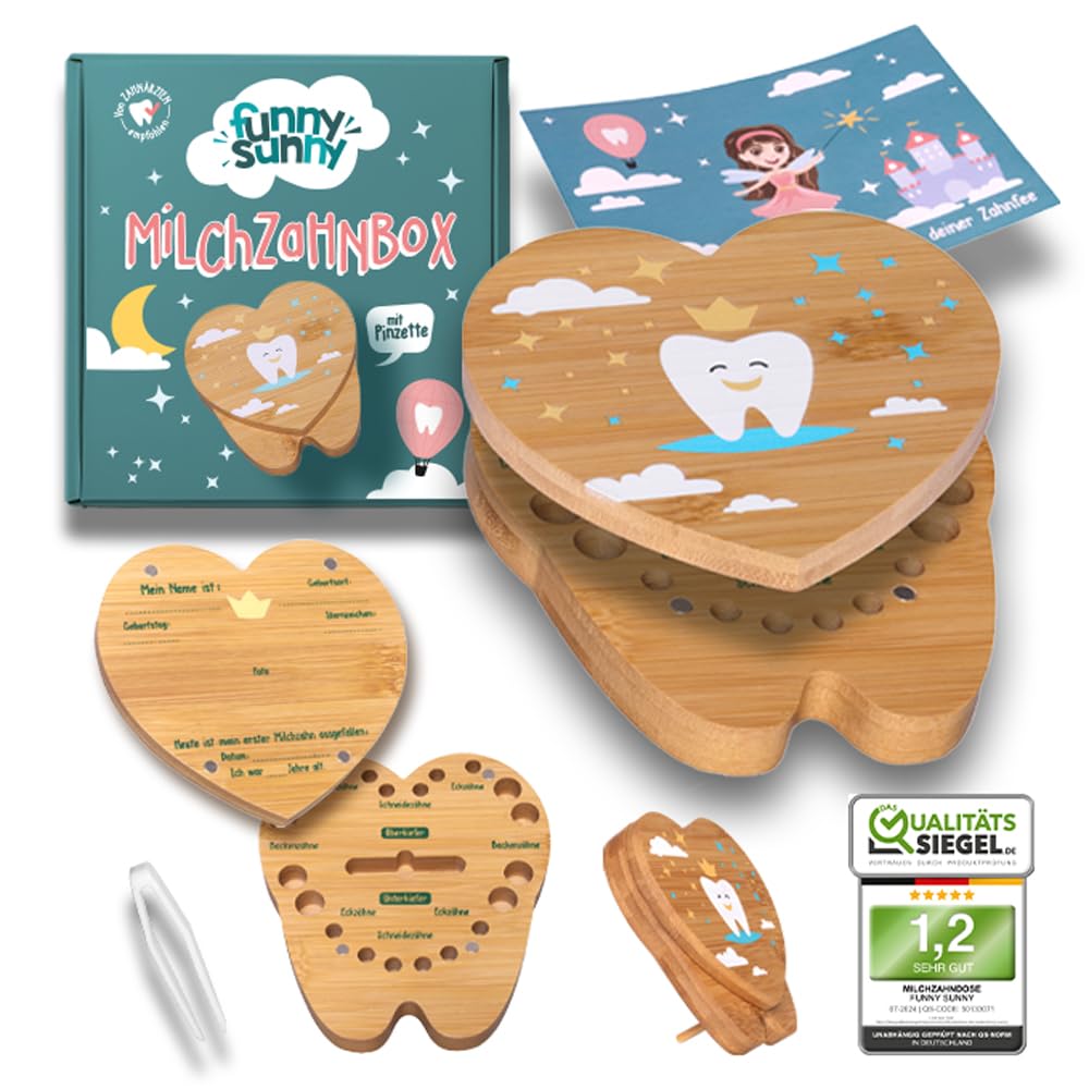 Funny SunnyPremium Variant Milk Tooth Box Tooth Premium Gift for Boys and Girls Tooth Box for Milk Teeth Labelling Options Memory Box for School Enrolment