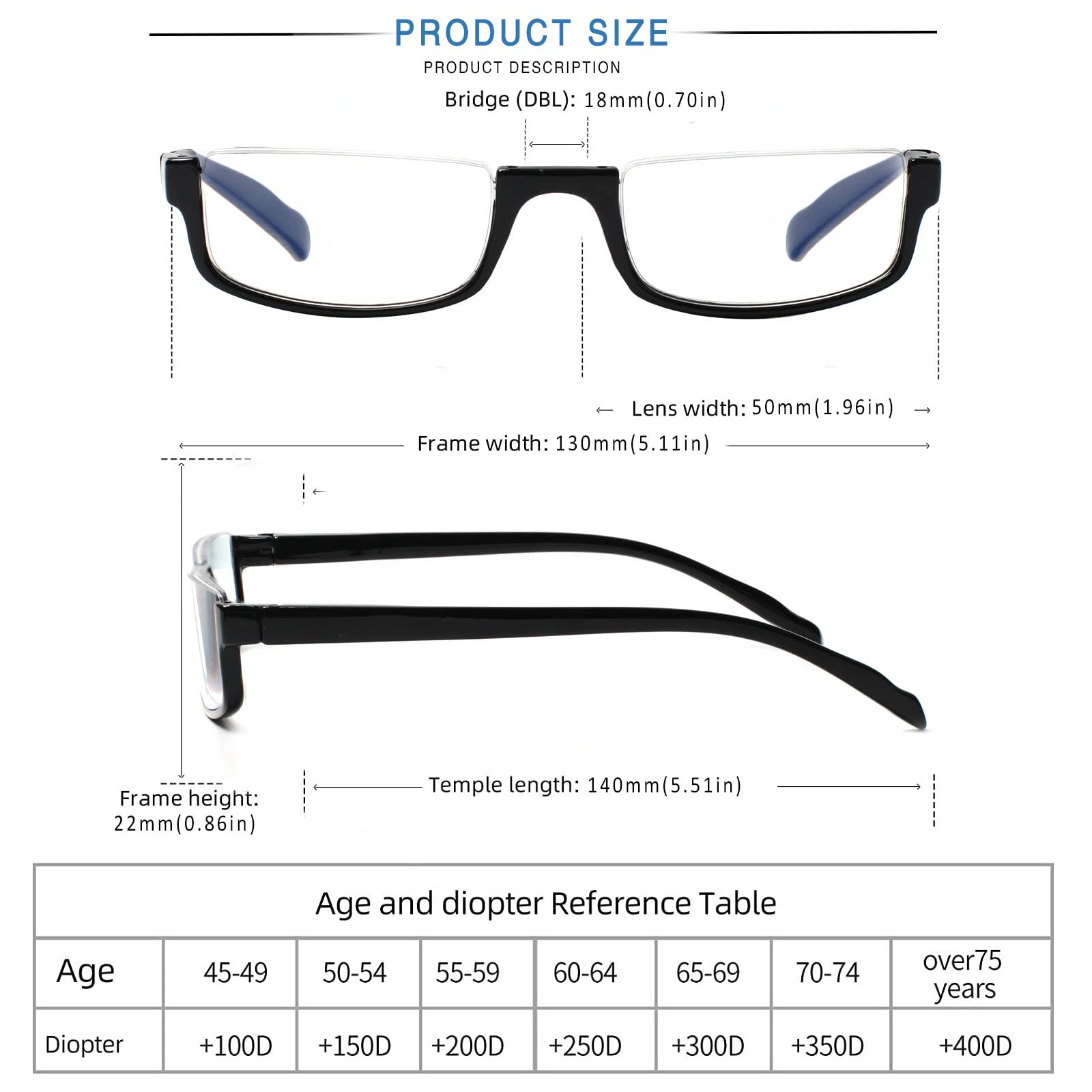 Henotin 4 Pair Reading Glasses for Women Men Readers Half Moon Frame Blue Light Blocking Spring Hinge Eyeglasses (A-mix, 2.75, diopters)