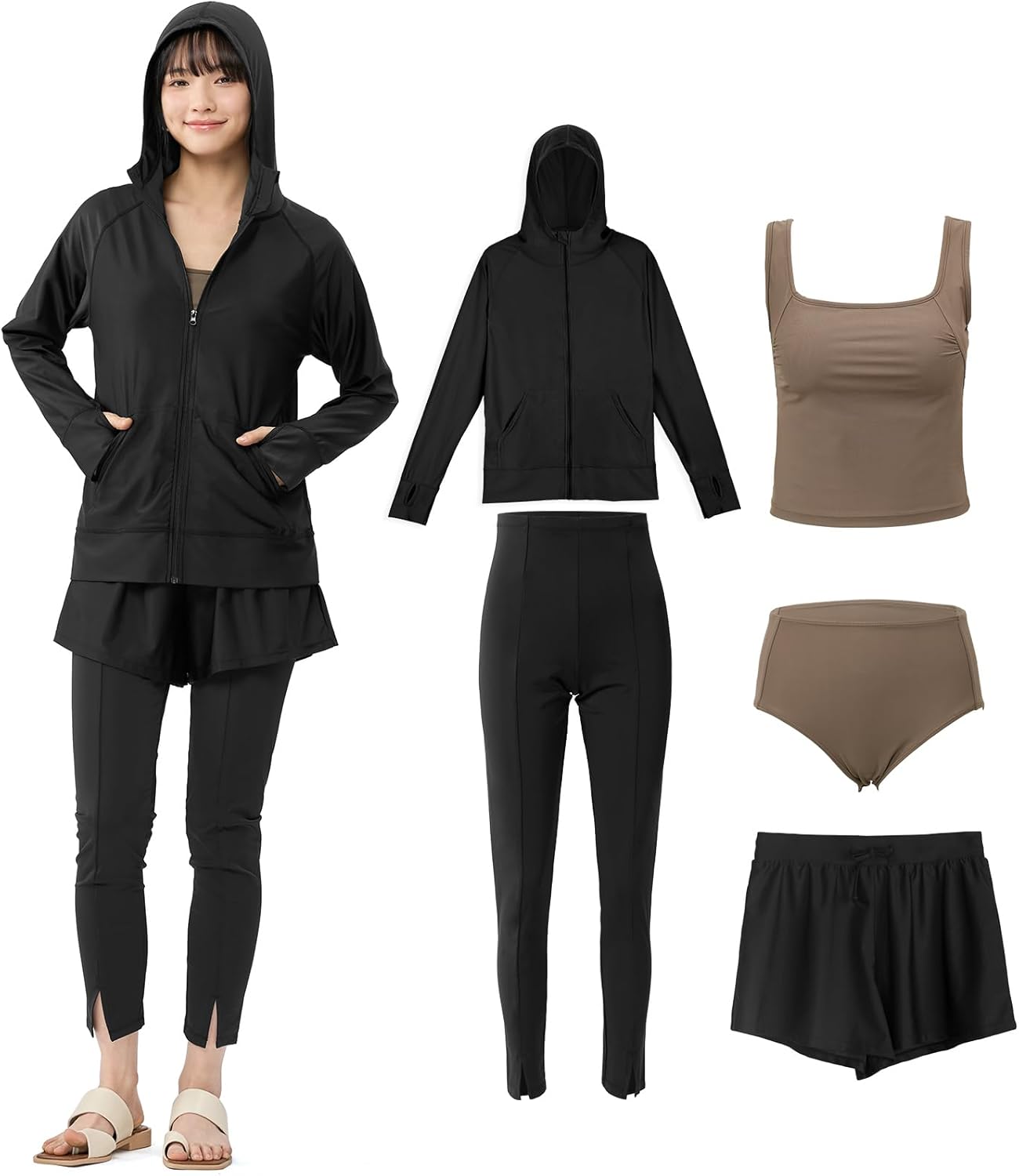 アクレイス] 水着 レディース ラッシュガード 長袖 5点セット フード