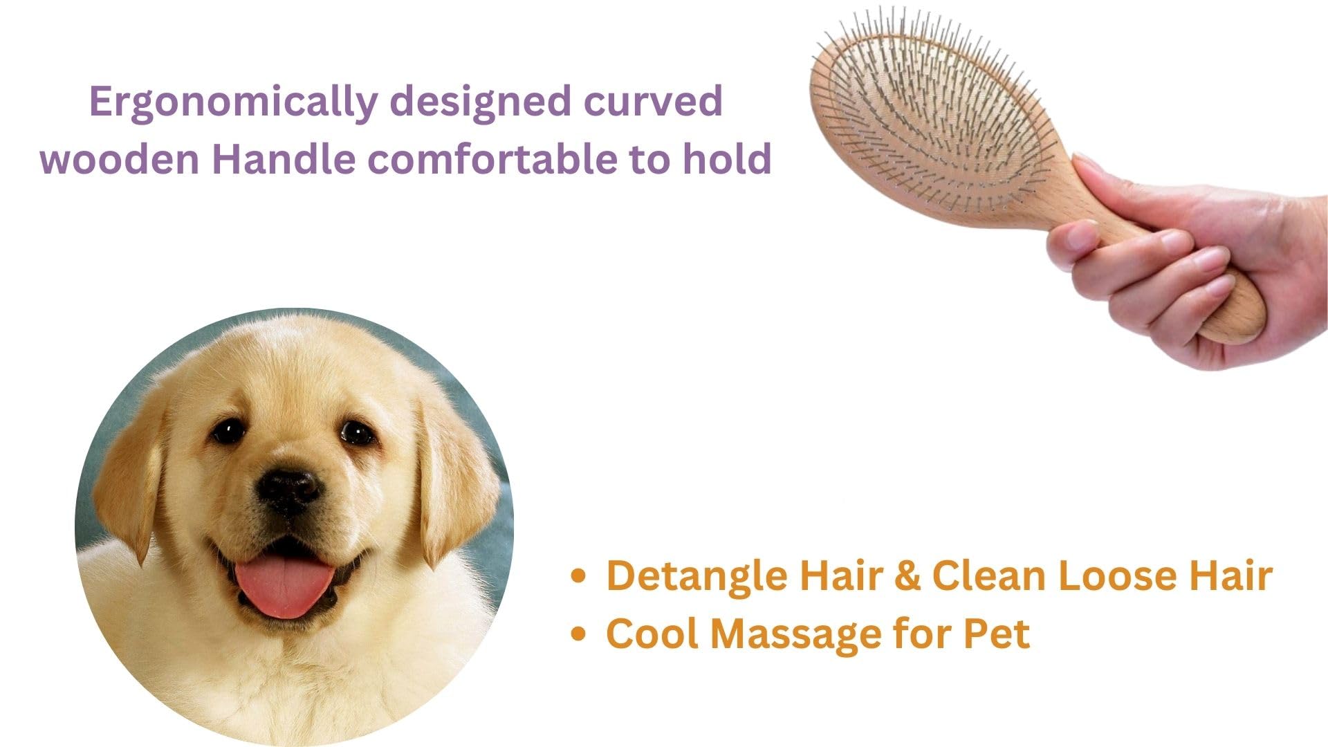 RACMOS Pet Hair Brush for Grooming, Wooden Padlde Hair Brush Detangling & Massaging Brush with Metal Bristles Anti Static, Best for All Wet & Dry Hair Daily Use for all type pf Pets - Cats, Dogs, Rabbit, Guinea Pig 3