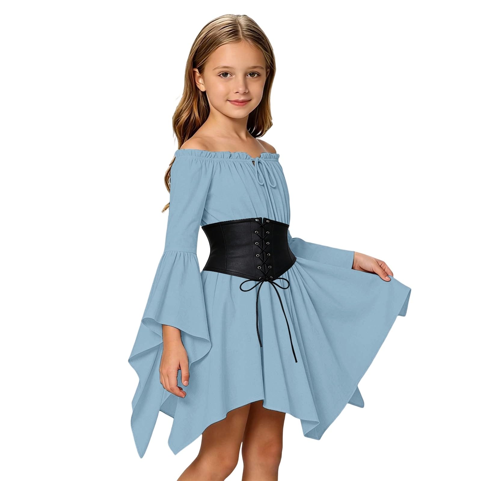 Pirate Costume Kids, Girls Pirates Costumes Cosplay with Pirat Dress and Corset Belt, Halloween Carnival Costumes Pirate Themed Children Dressing Up Outfit — image 1