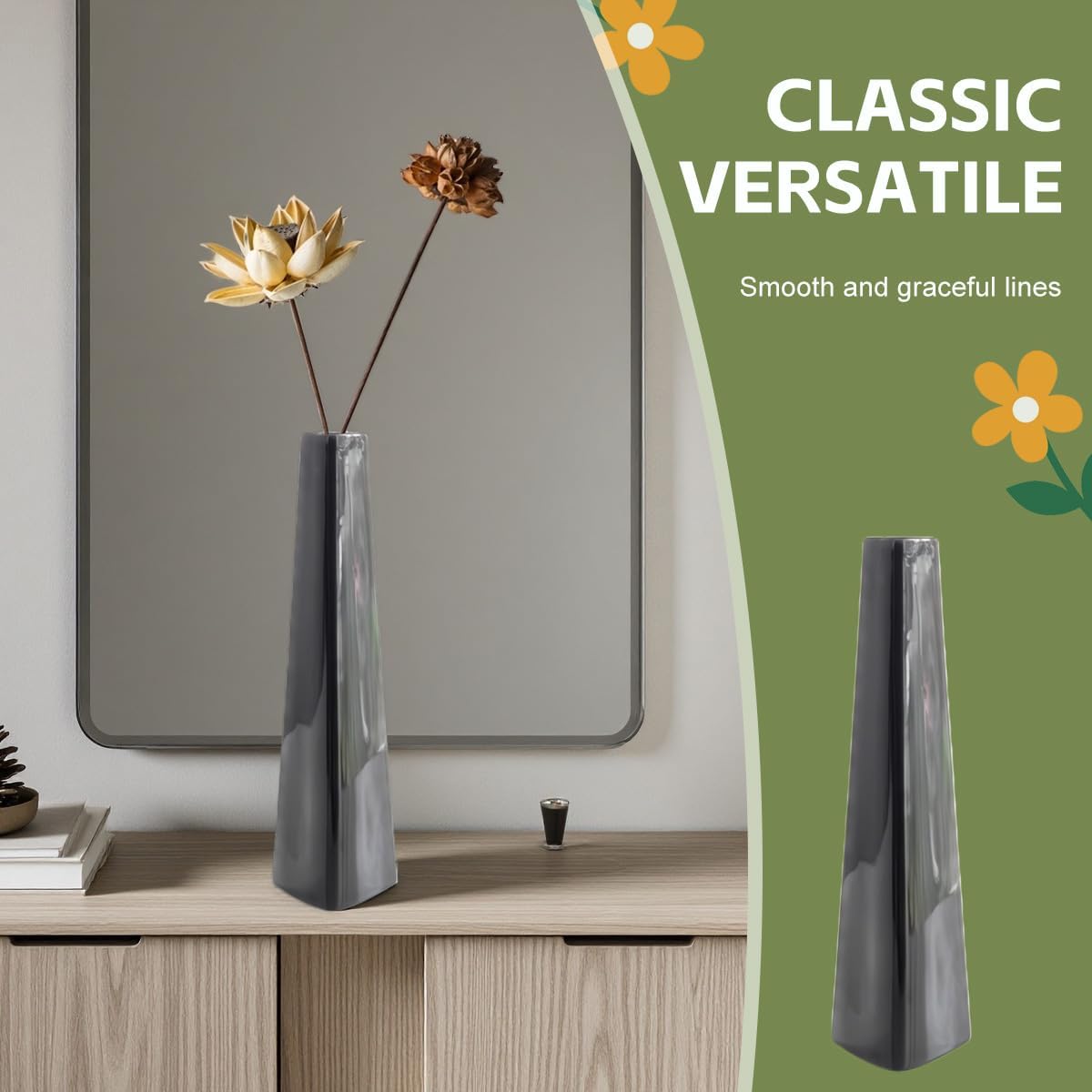 Black Small Ceramic Bud Vase 7 inch Tall Conic Flower Single Stem Vases Decorative Triangle Floral Vase Home Decor Centerpieces for Table Shelf Office - Image 5