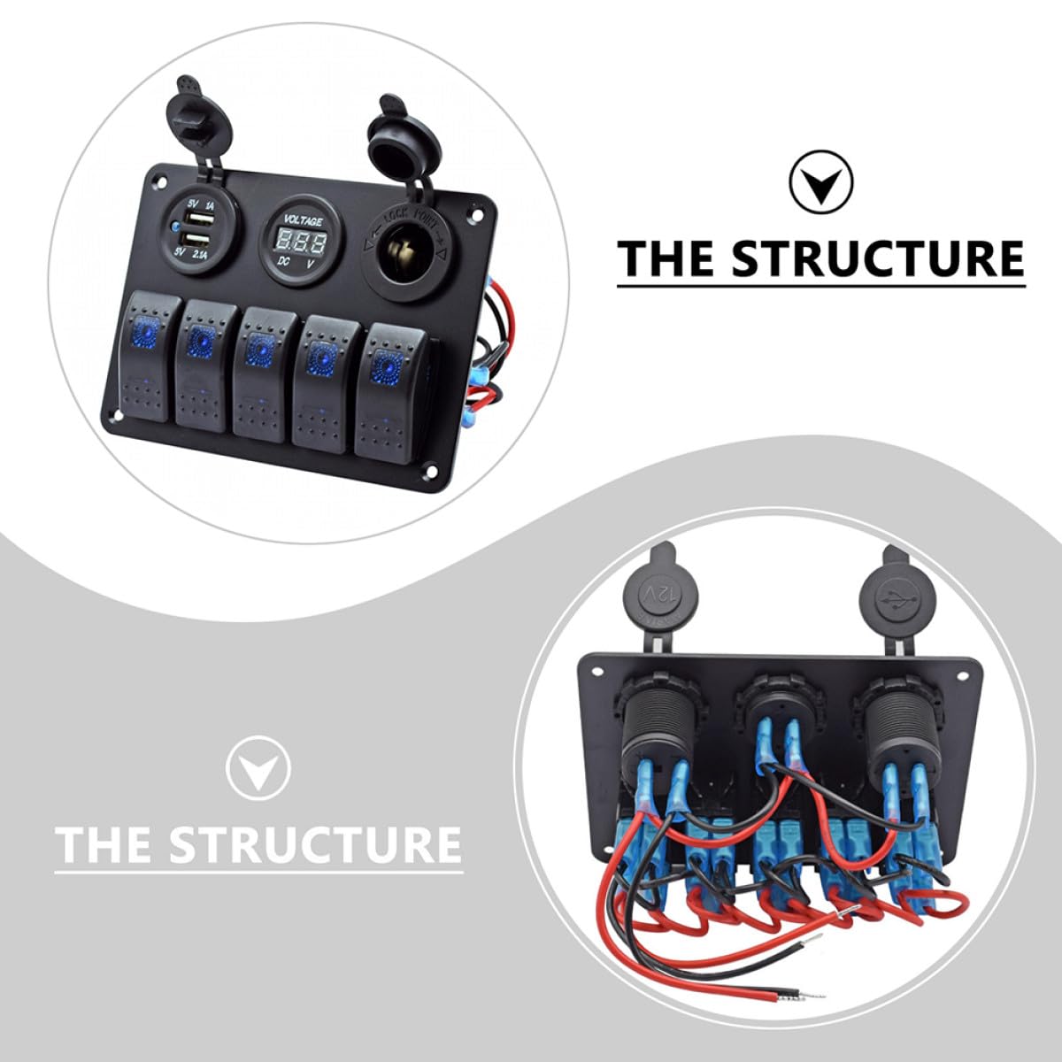 Pannello Interruttori Combinato Vie con Doppia Porta USB e Protezione Circuito per Auto Barca Camper Yacht
