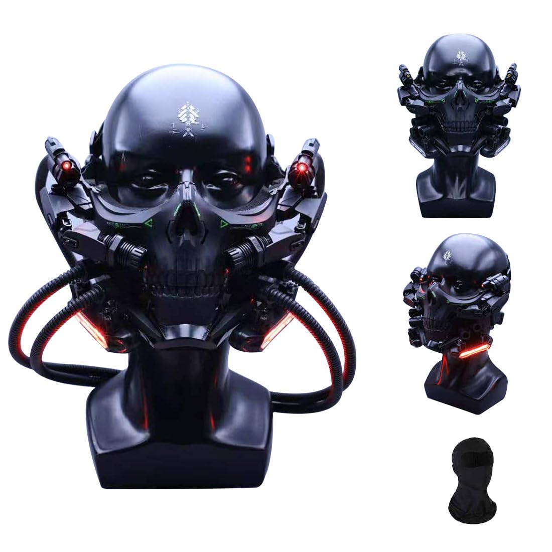 Cyberpunk Tactical LED Skull Mask with Laser Light Mechanical Arms for Halloween Costume Parties Cosplay