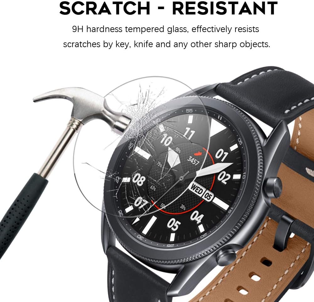 Seltureone (2+2 Pack) Compatible for Samsung Galaxy Watch 3 45mm Case Cover with Screen Protector, Soft PC Protective Bumper Shell Tempered Glass Screen Protector Film for Galaxy Watch3 45mm, Black