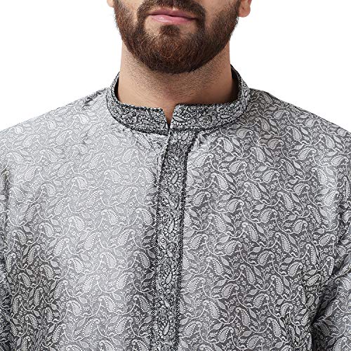 Sojanya (Since 1958 Men'S Silk Blend Grey Kurta And Off White Churidar Pyjama Set, Size 424