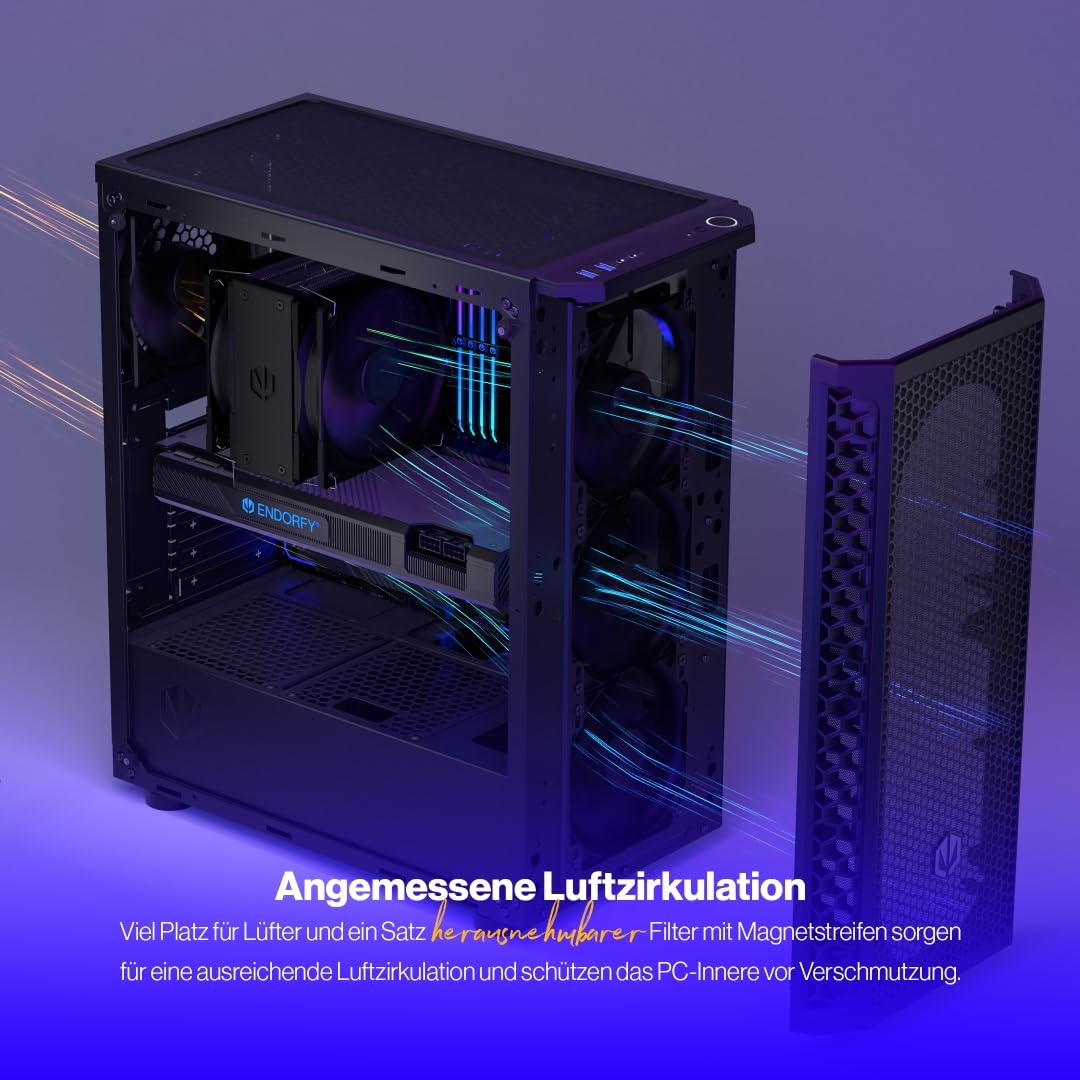 ENDORFY Signum 300 Air PC Gehäuse ATX mit Tempered Glass, 4X Stratus 120 PWM, Mesh Front, Unterstützung für 360 mm Radiator, GPU bis 350 mm, Schwarz