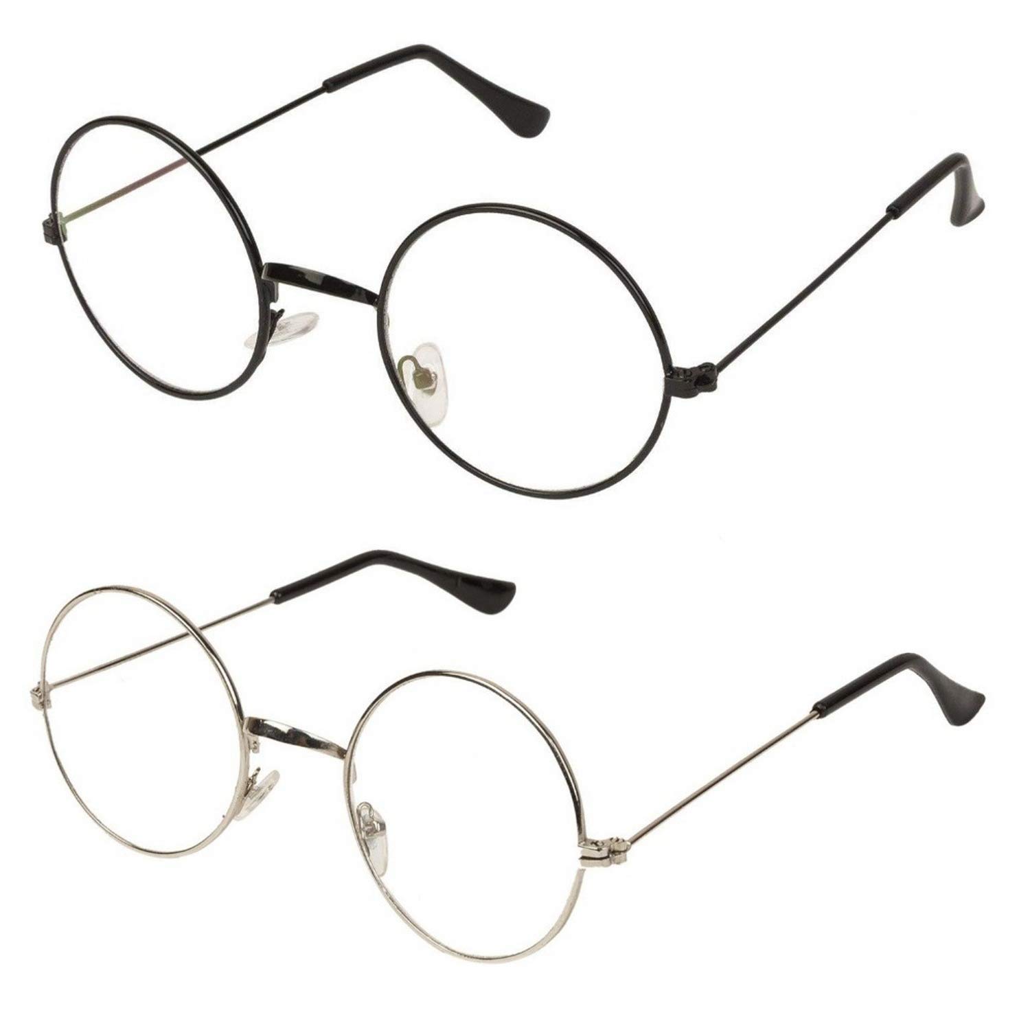 Round Fully Metal Combo Transparent spectacle frame sunglasses for mens and womens [black and silver] Pack of 2-image-35