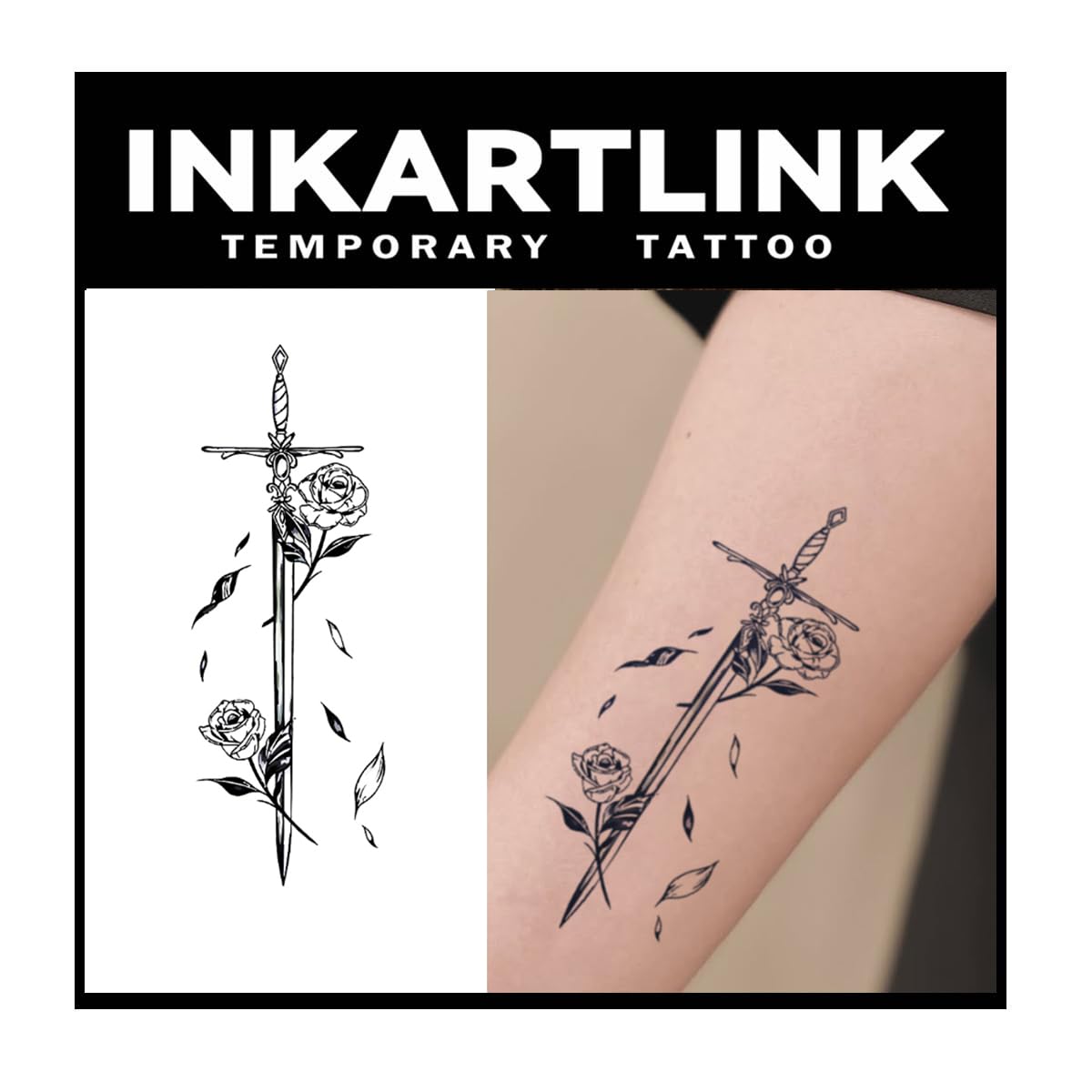 INKARTLINK Tattoo Tech, 2 Sheets Medium Semi Permanent Tattoo, Adult Art Design Temporary Tattoos, Lasts 1-2 Weeks, Waterproof, Realistic Look (Floral