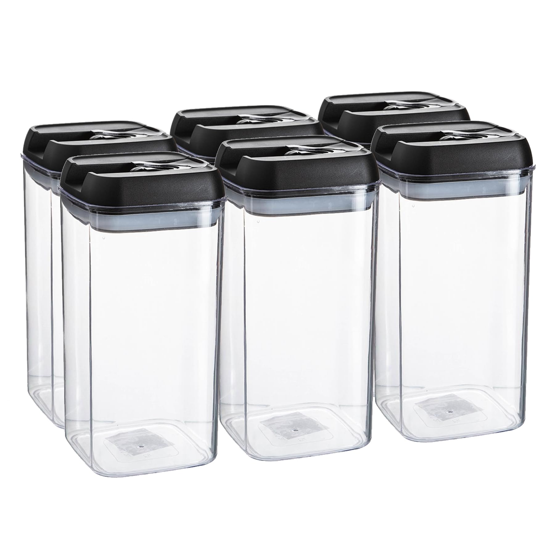 Argon Table Food Storage Containers with Airtight Flip Lock Lids - 1200ml - Black - 6 Pack - Plastic Kitchen Storage Tupperware Pantry Food Organiser for Cereal, Oats, Sugar, Coffee, Biscuits, Tea