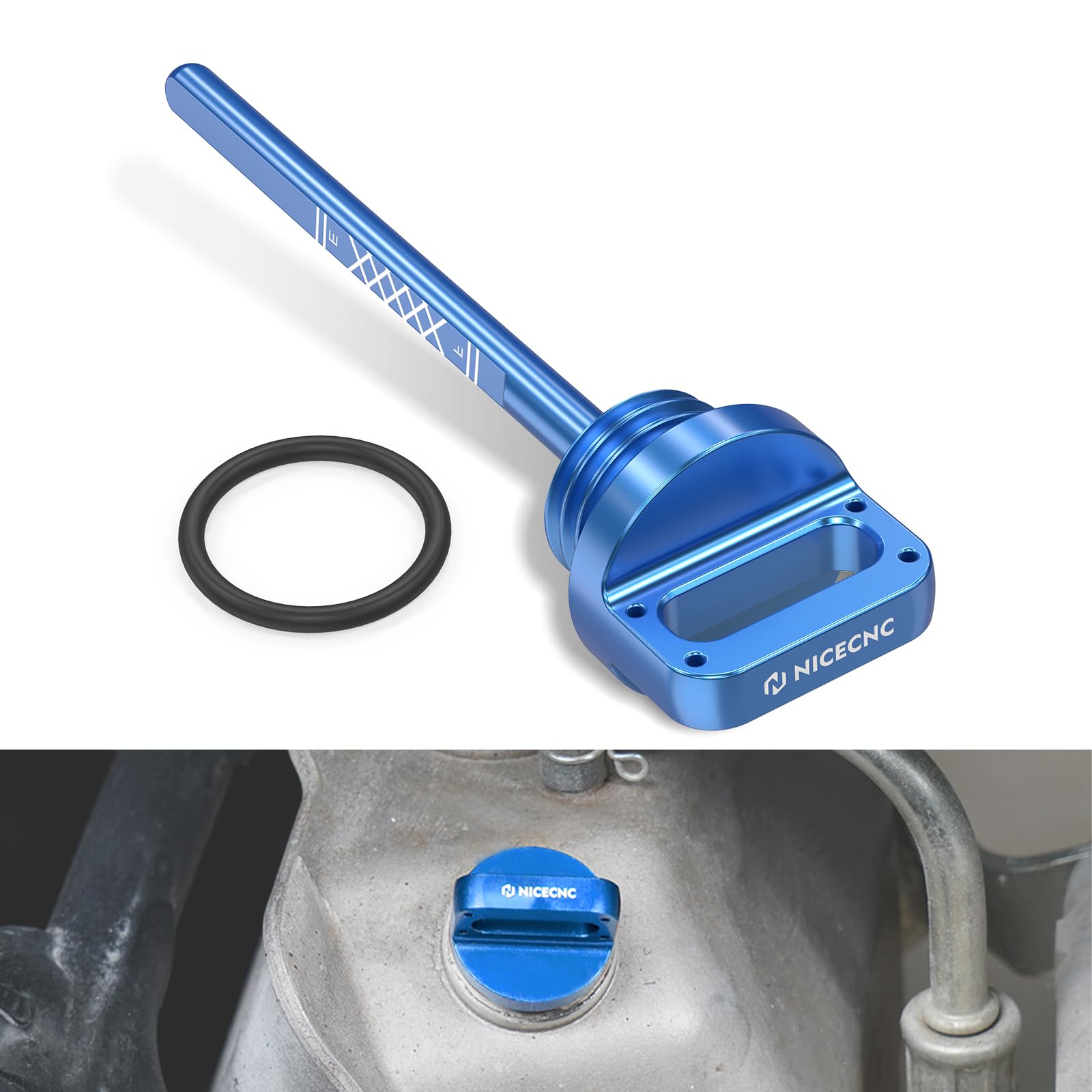 NICECNC Jauge d'huile moteur bleue T6 en aluminium Compatible with Raptor 700 YFM700 YFZ 450 2004-2009, 2012-2013, remplacement pour 5LP-21761-00-00 5LP-21761-00-00 Voir montage