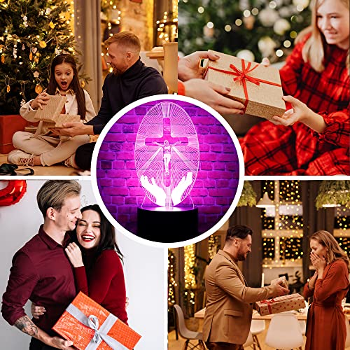 Sealinnayi Christ Jesus Cross 3D Led Optical Illusion Decor Table Lamp 7 Colors Remote Control Sleep Night Light Xmas Birthday Easter Christian Gifts For Religious Women Men Kids Commemorate Present #TOP7