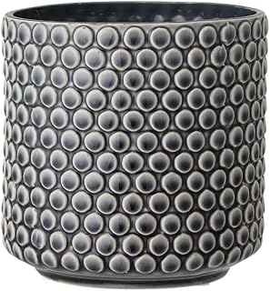 Nordring Stoneware Flower Pot – 6’’ Grey Planter with Polka Dots – Modern Ceramic Pot with Crackle Glaze – No Drainage Holes – Holds 5’’ Indoor Plant