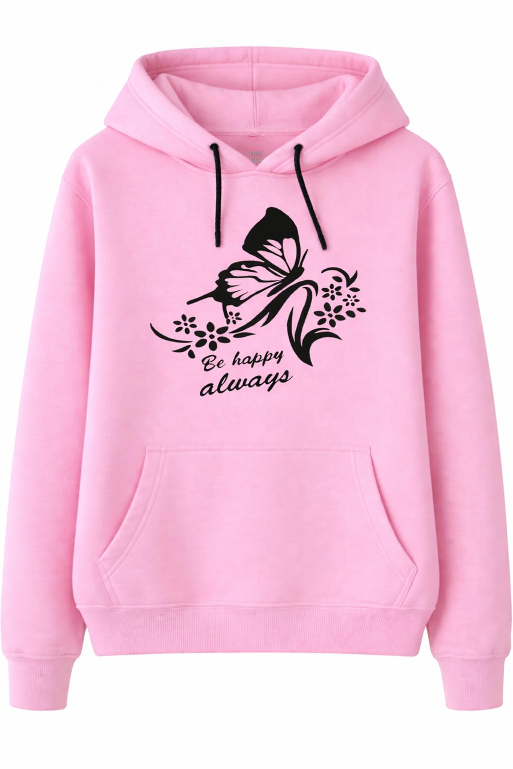 Women's Pullover Hoodie with Butterfly Floral Print, Peach, Fleece Sweatshirt with Kangaroo Pocket, Long Sleeve-image-40