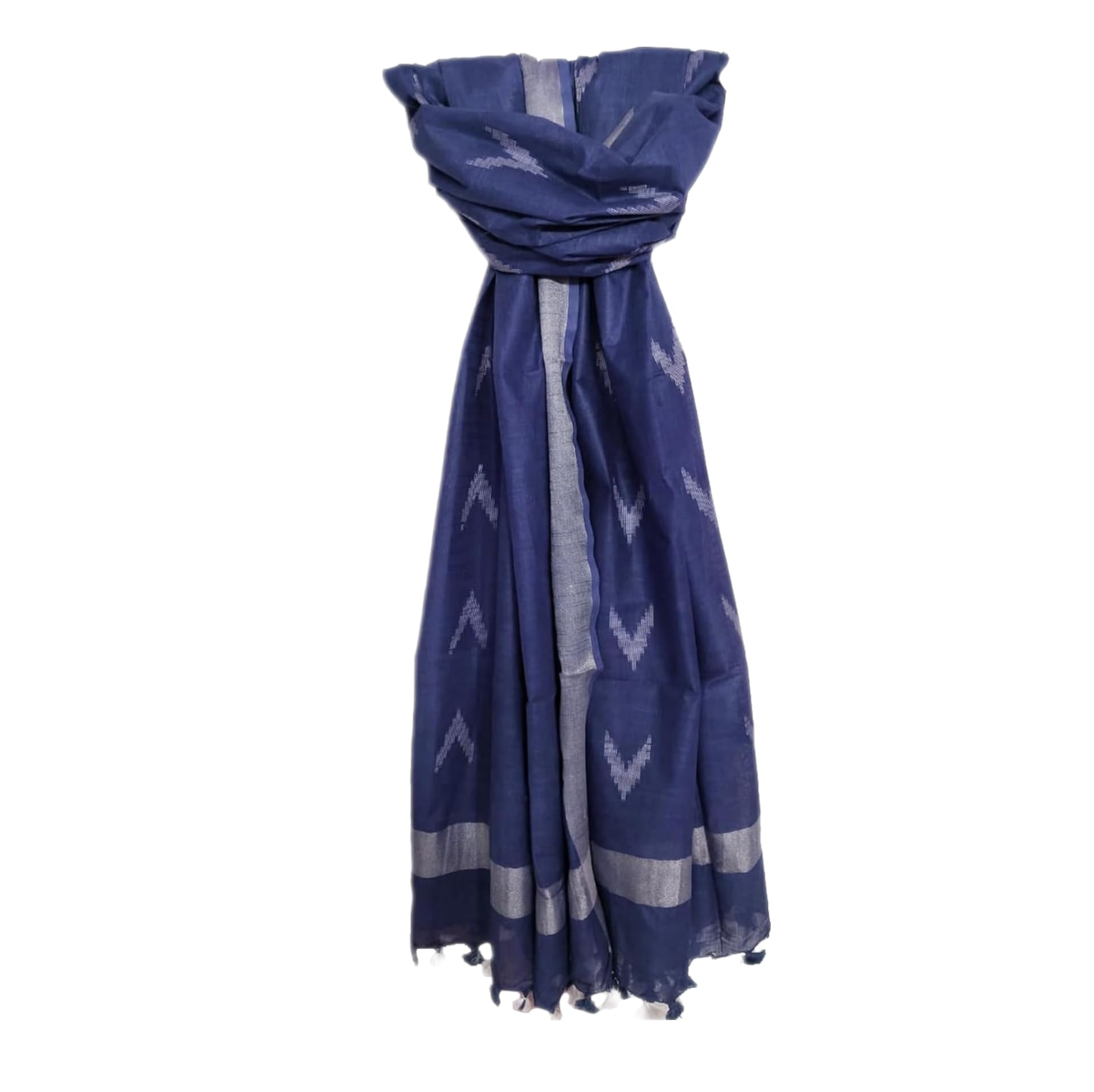 zafreen handloom Women's Handloom Smoth Cotton Linen Bhagalpuri Ikkat Dupatta with Zari BorderAnd Tessals_Full Lenght_2.45m-picture-52