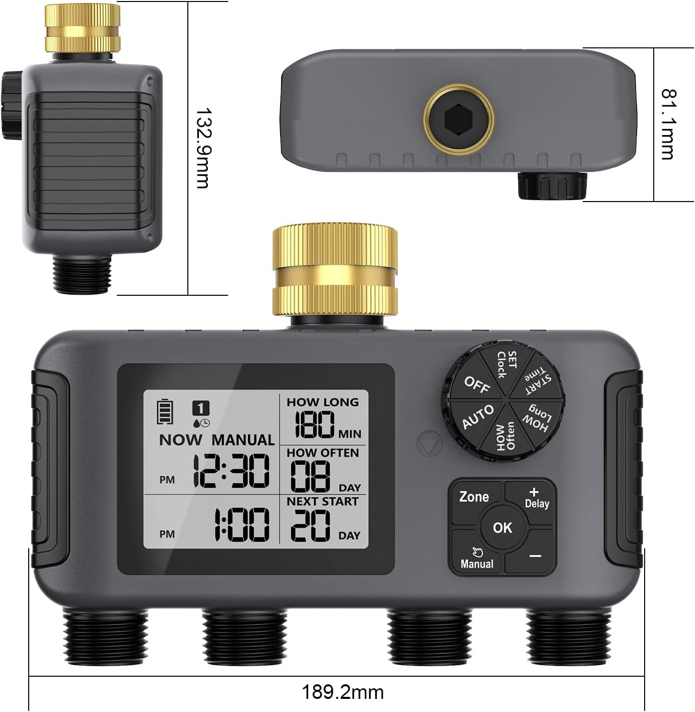 Programmable Sprinkler Timer Brass Inlet Irrigation Controller Automatic Garden Watering Systems Weatherproof Design Multiple Zone Hose Timer