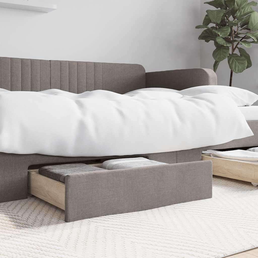 2er Set Unterbettkommode mit Rollen, Bettschublade aus Holzwerkstoff und Stoff, Stauraum-Organizer für Schlafzimmer, Taupe