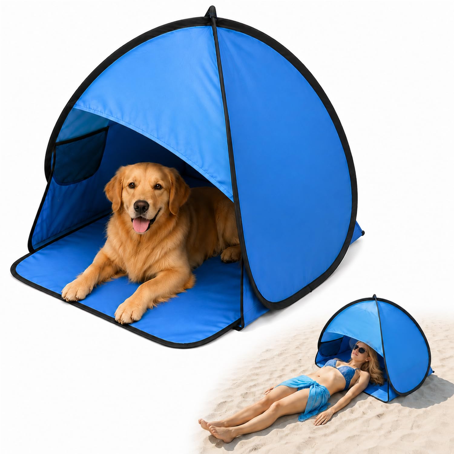 Pop Up Pet Sun Shelter, Portable Foldable Beach Tent for Cats & Small Dogs, Lightweight Outdoor Shade Tent for Garden, Camping, Travel and Beach, Blue(80X65X55)