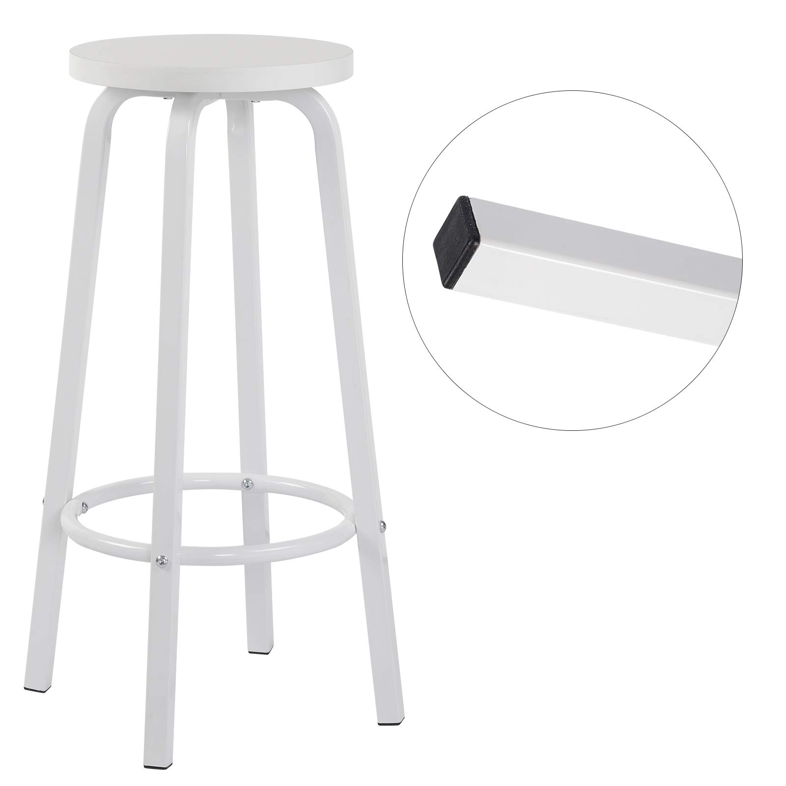 WOLTU Sgabelli da Bar Set di 4, Sgabello Alti 72cm con Poggiapiedi Seduta Tonda Alta Sedia per Cucina Ristorante in Acciaio e Legno Bianco