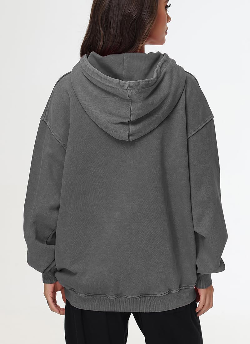 PADOLA Oversize Sweats à Capuche Femme Y2k Pull Femme Coton Veste Polaire Manches Longues Vintage délavé Sweat mi Saison Basic Hoodie Femme Rétro Pulls Casual Sweatshirts Hiver