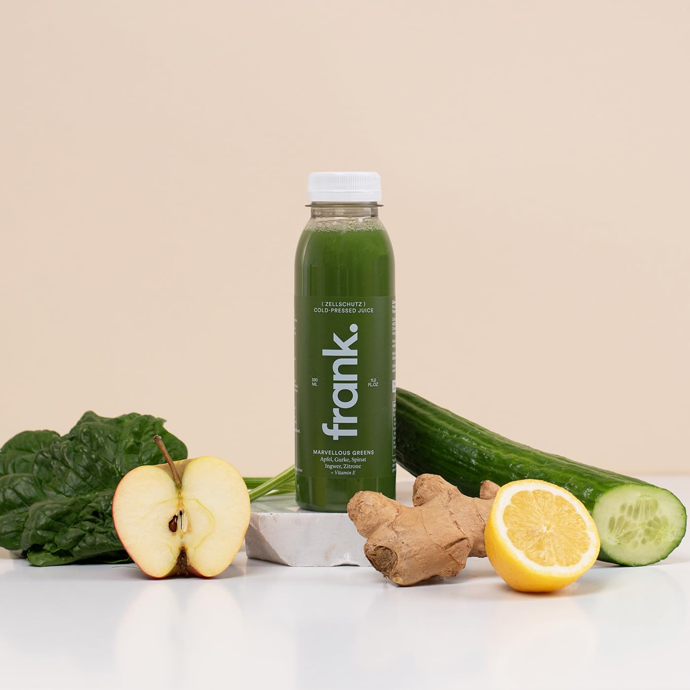 FRANK JUICE MARVELLOUS GREENS – kaltgepresster veganer Saft | 12 x 330 ml | Aus Fruchtsäfte & Gemüsesäfte mit Apfel, Gurke, Spinat, Ingwer und Zitrone, inkl. EINWEG-PFAND 3€