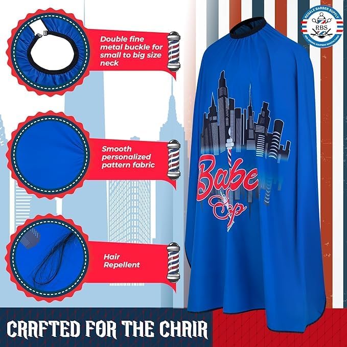 Stylish City Cape With Barber Shop Lettering and Classic Barber Pole, Barber Haircut Cape Cover for Children, Baby, Toddler, Boys Salon Hair Cut Capes