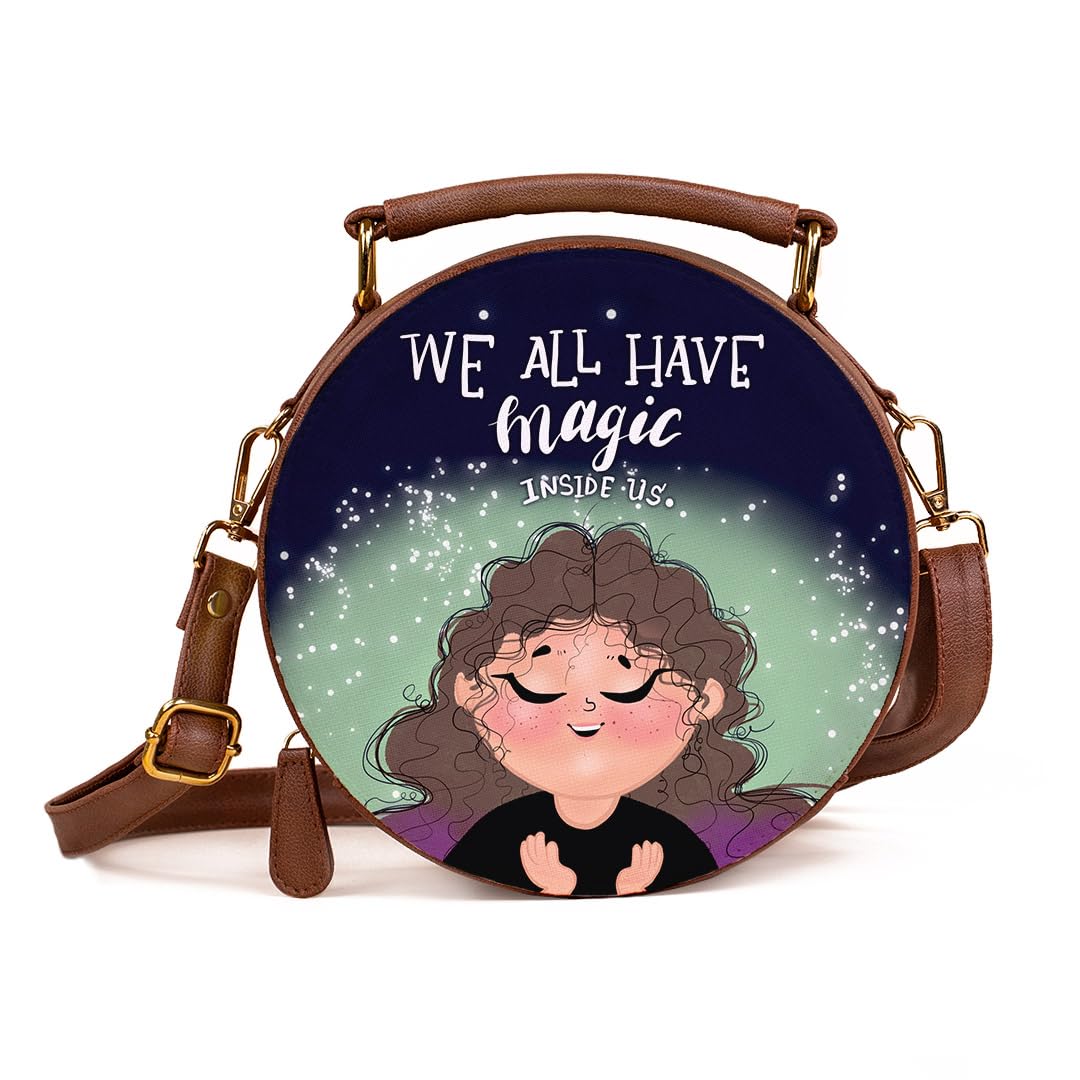 Kalankit Round Sling Bag For Women, Travel Crossbody Bags For Women, Stylish Cross Sling Bags for Women| Valentine Gift For Girlfriend, Birthday Gift For Girl | Vegan Leather