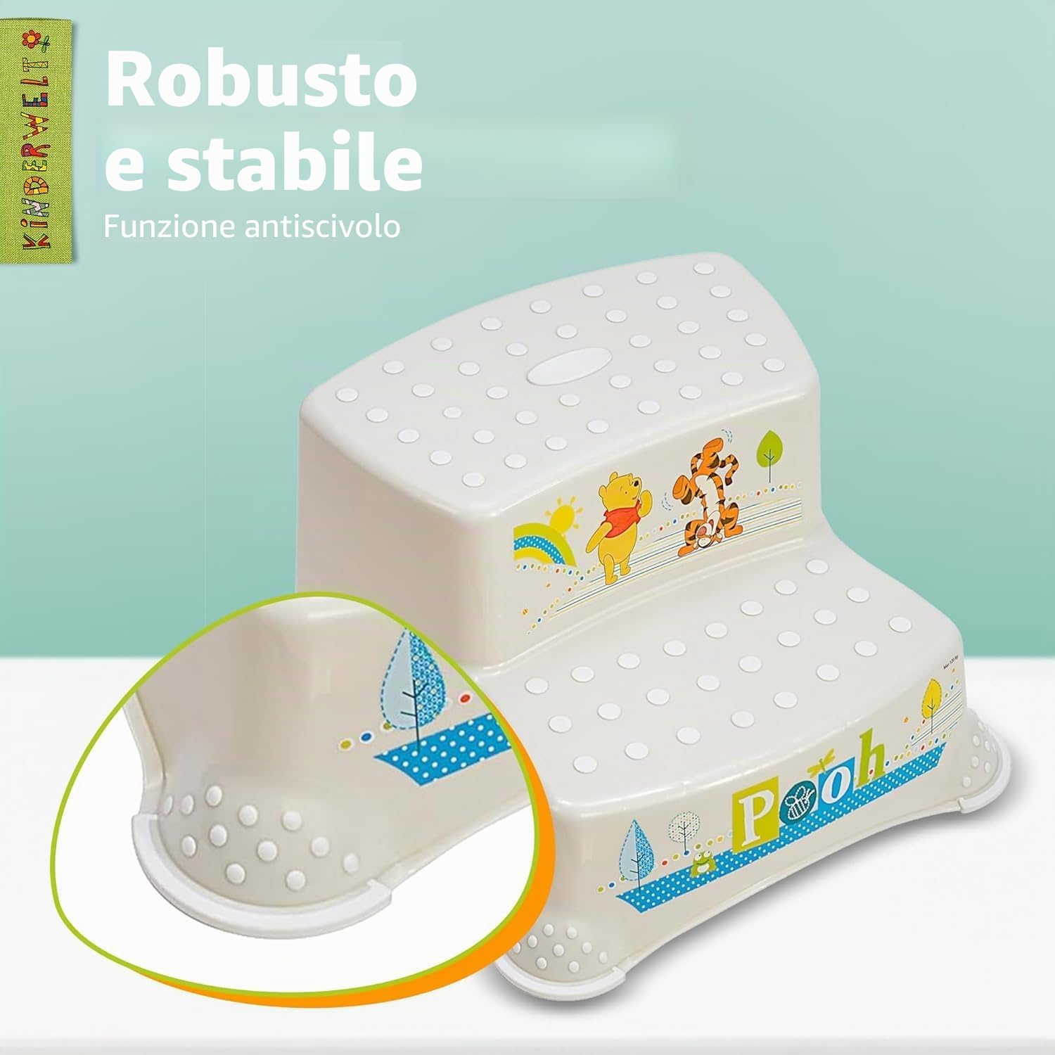 KiNDERWELT 2er Set Z: Sedile Wc per Bambini Winnie the Pooh Perl Bianco + Sgabello Scaletta per Wc a Due Stadi